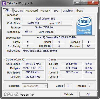 Intel Celeron D 352 @8543MHz, το s775 ζει!