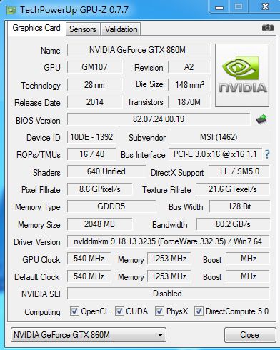 nVidia GTX 860M with Maxwell architecture