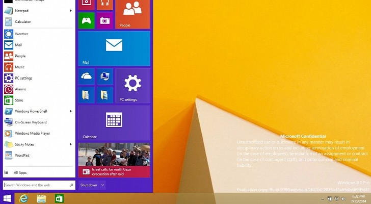 Windows 9 Start Menu Screenshot leaked