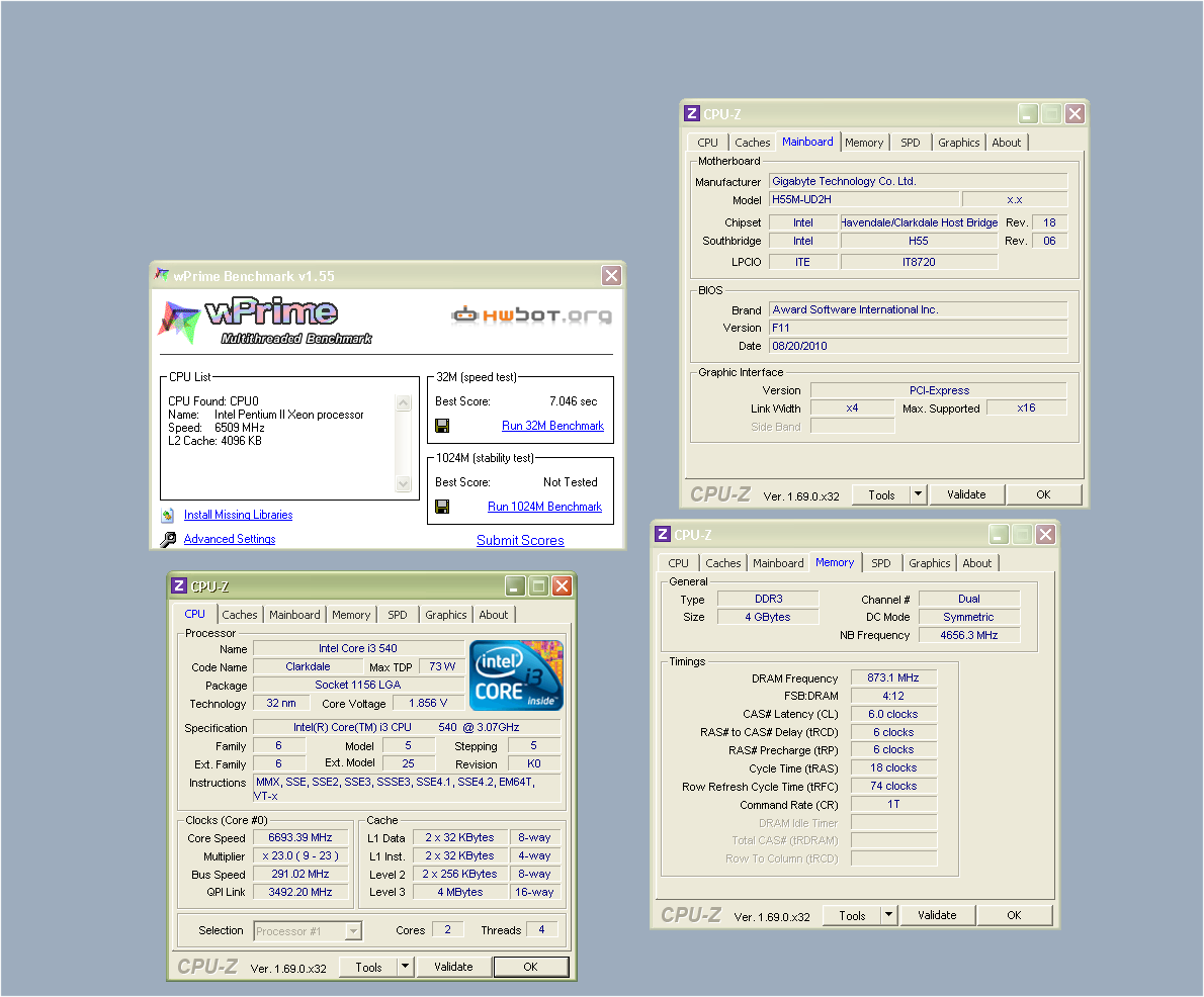 Der8auer wPrime 1024/32m top scores με τον Intel Core i3 540