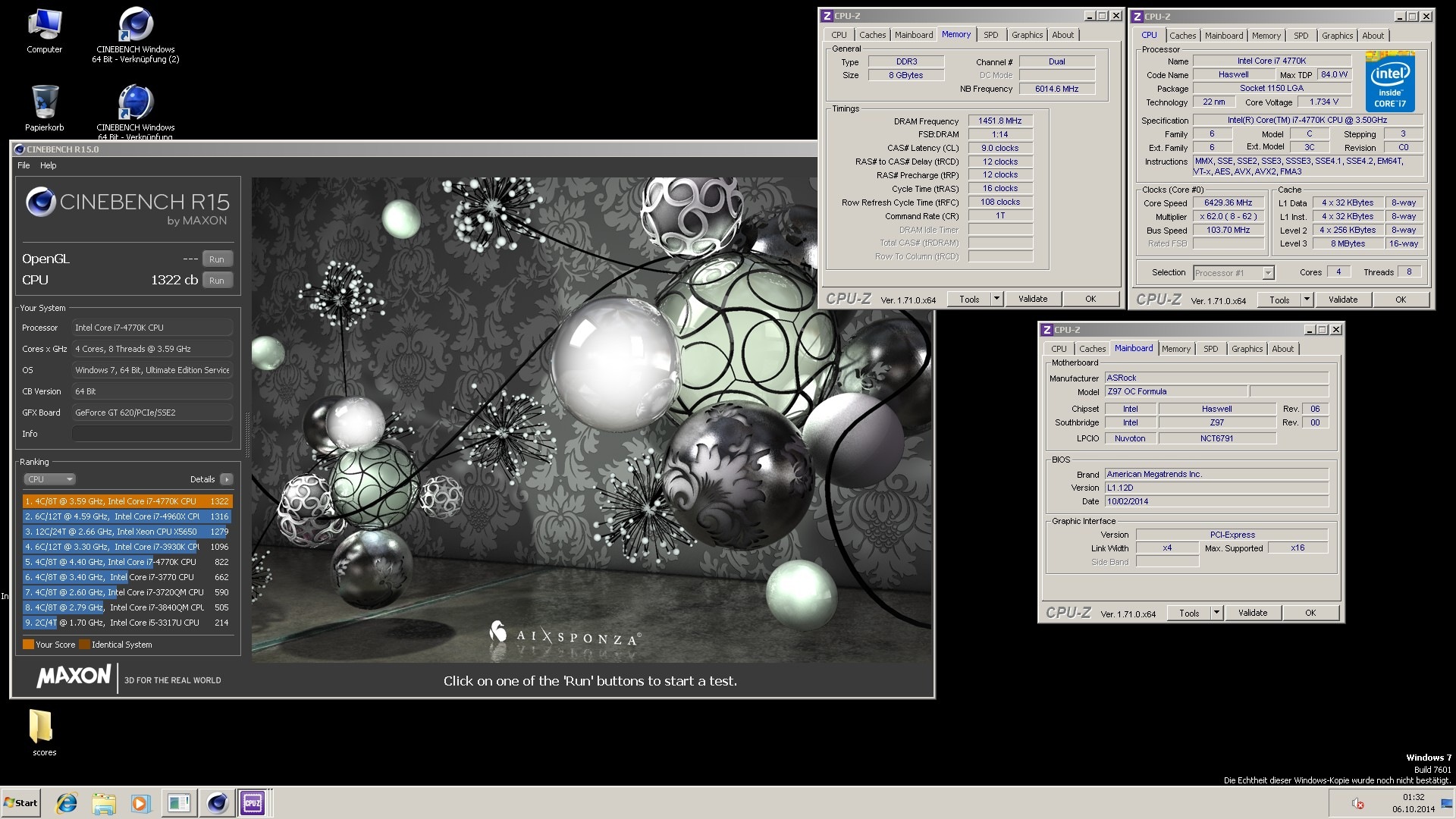 Dancop Cinebench R15 Score με τον Core i7 4770K