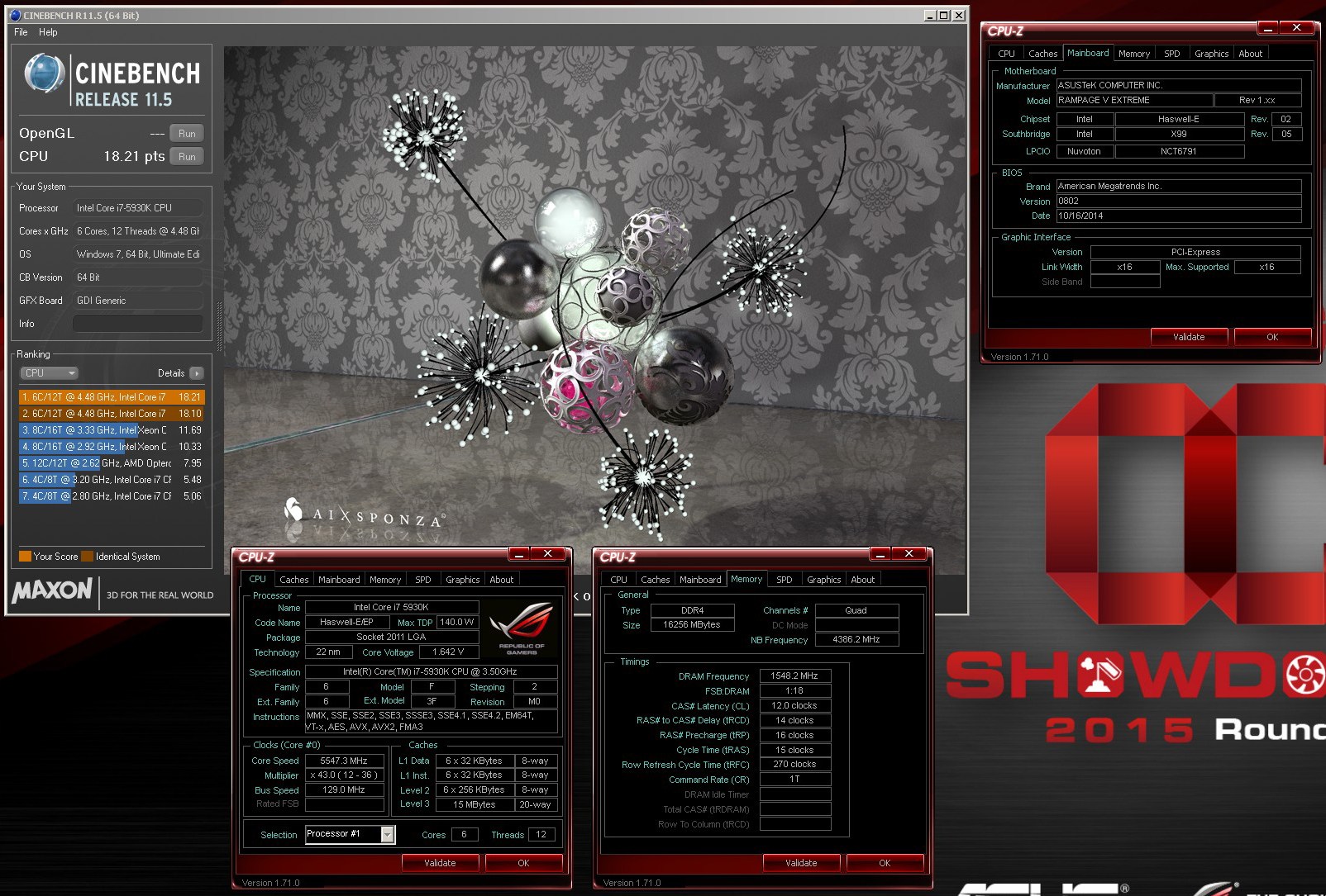 Mortisboy Core i7 5930K Cinebench R11.5 Score