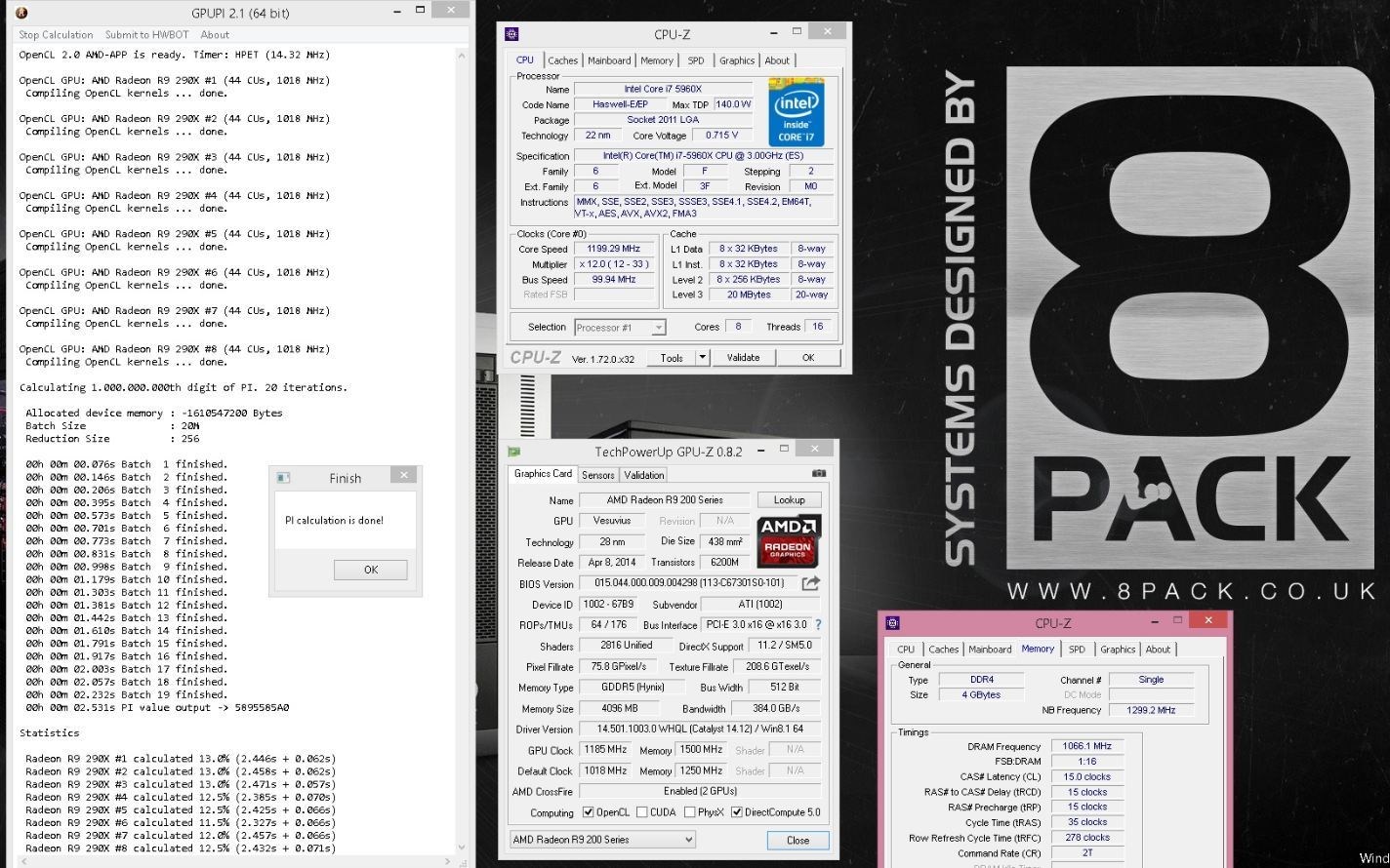 8Pack GPUPI 1B World Record με 4x R9 295x2 κάρτες γραφικών!