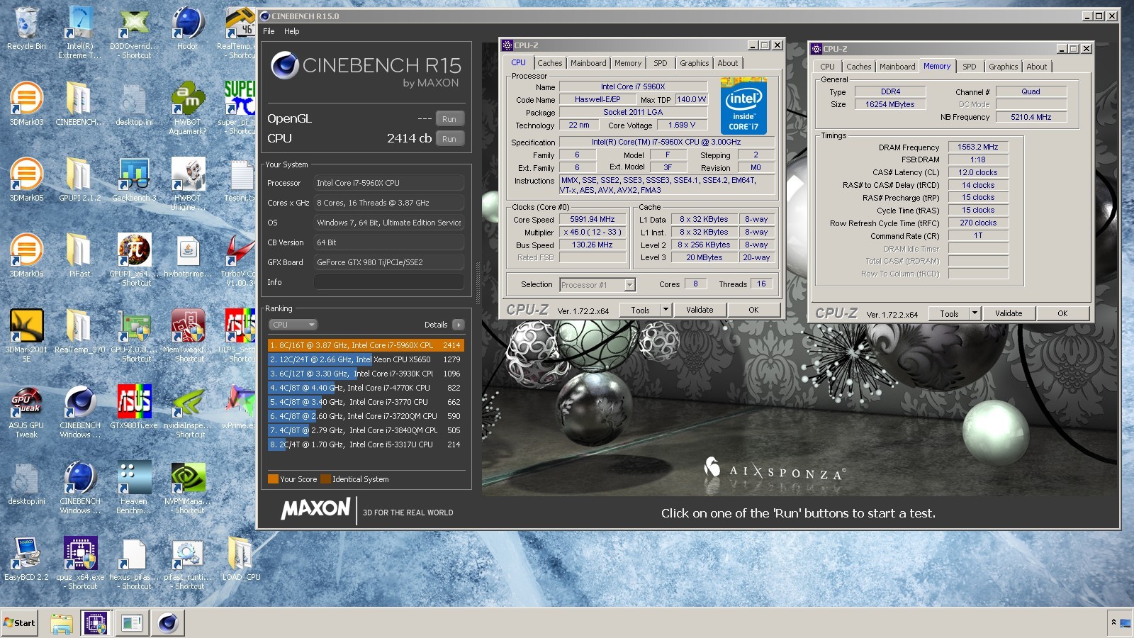 Der8auer Top Score στο Cinebench R15 με τον Core i7 5960X