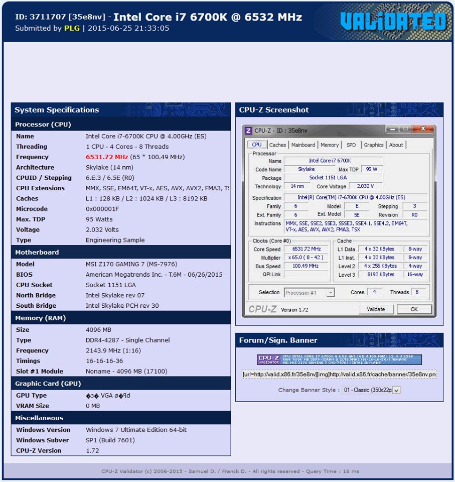 Νέο validation με Intel Skylake στα 6.5GHz